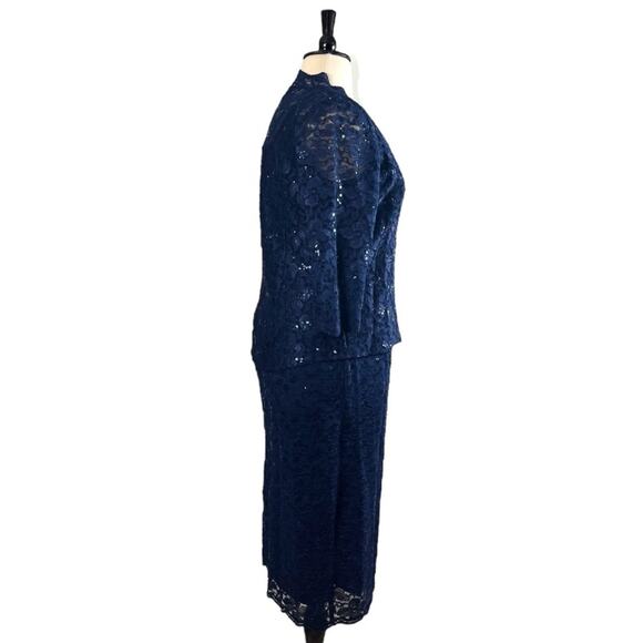 SLNY Jacket Dress 2 Piece Sheath Navy Blue Stretch Lace Women’s Plus Size 14 - Picture 5 of 15